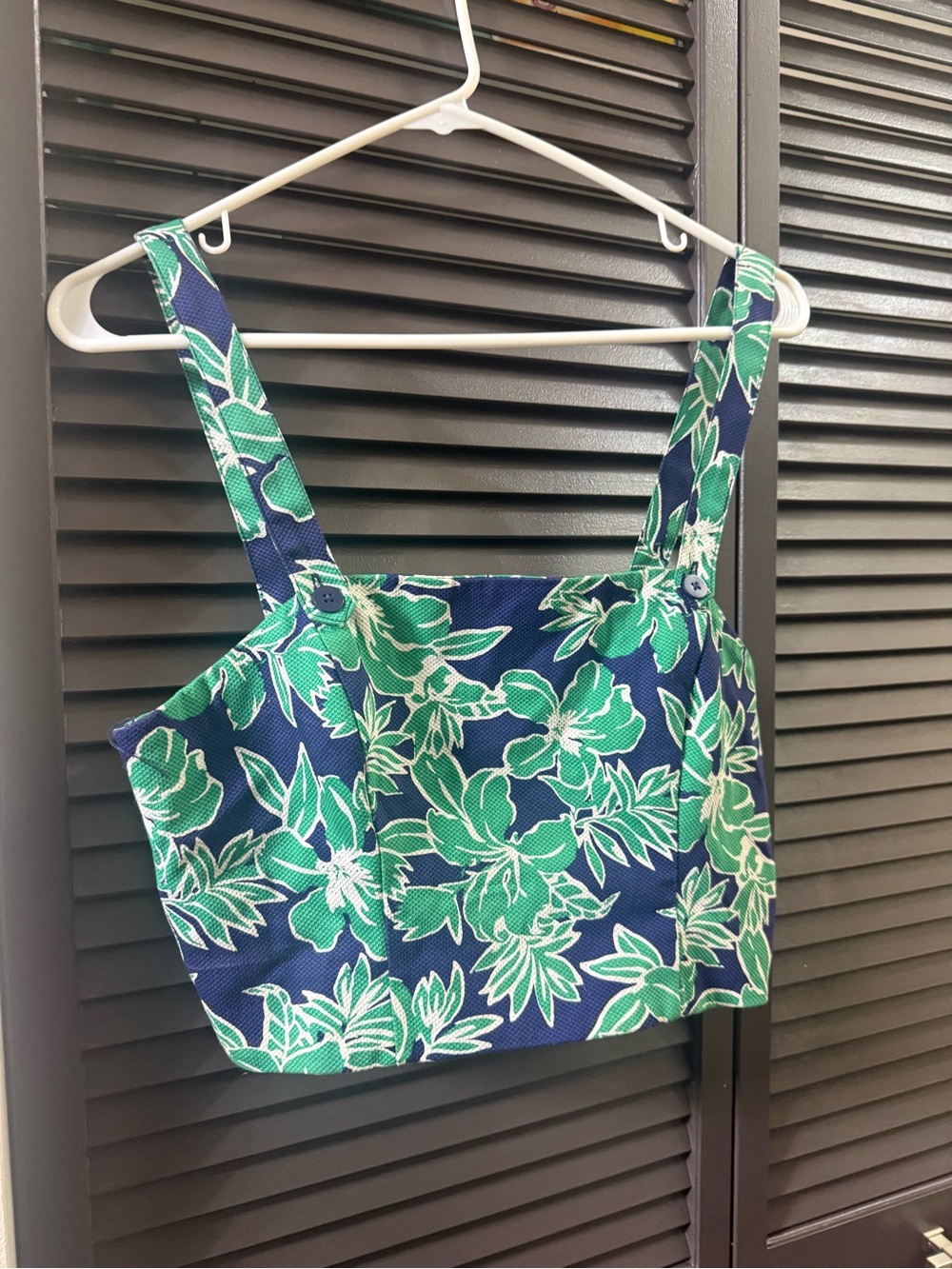 Forever 21 Navy Crop Top with Green Floral Print